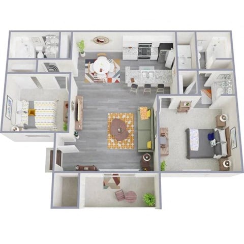 Floor plan for 2 beds, 2 baths, 1017 sqft